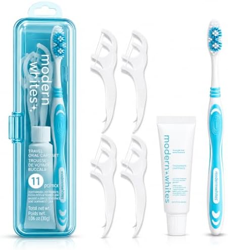 Modern Whites Travel Toothbrush and Flosser Set, TSA Friendly, Pack of 1