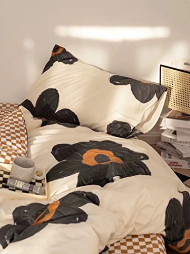 Houseri Floral Comforter Set King Black And White 3D Floral Comforters Bedding Sets King For Women Men Elegant Beige And Brown Plaid Bedding Sets King Size Vintage Grand Flowers Comforter Quilts King #TOP6