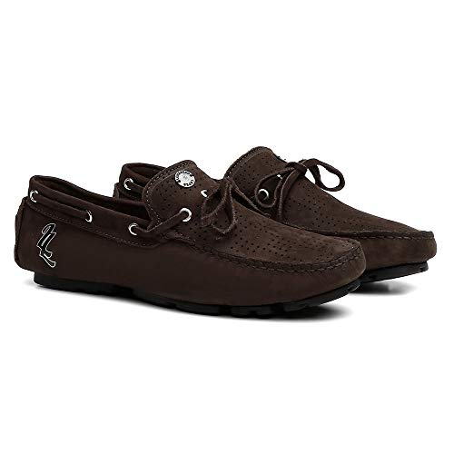 Sapato Casual Mocassim Em Couro Com Cadarço - Café - 41