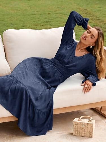 BerryGo Womens Long Sleeve Empire Waist Maxi Dress V Neck Fall Wedding Guest Flowy Long Dresses3