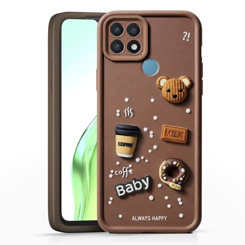Image of Bintage Case Ball Bear| Donut| Milk Cake| Baby| Coffee Rubber Case Camera Protection Back Cover Compatible for Oppo A15 / Oppo A15s - Brown