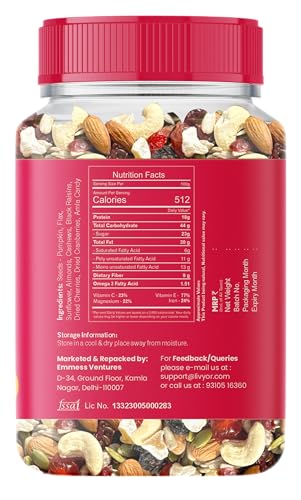 Image of LIVYOR Healthy Mix Nuts, Seeds and Berries Combo Pack - 200Gm | Mix Dry Fruits | Trail Mix | Cashews & Almonds | Black Raisins | Pumpkin | Sunflower & Flax | Cranberries | Cherries & Dried Amla