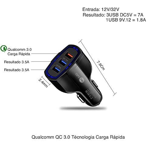 OPTUP Carregador Turbo Veicular Qualcomm 3.0-3 entradas