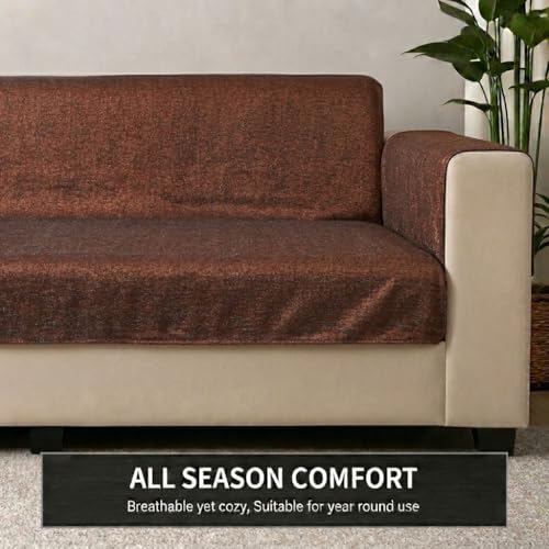 Image of STITCHNEST 'ComfyNest Series' 1 Seater Sofa Cover | Full Coverage with Armrest Pocket | Elegant Jute Fabric, Washable & Durable for Modern Living