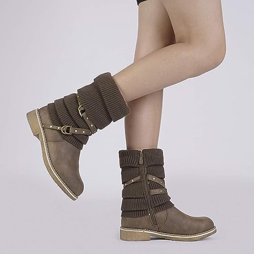 DREAM PAIRS Women's Mid Calf Fashion Winter Snow Boots,Size 6.5,Brown,OUSSIE