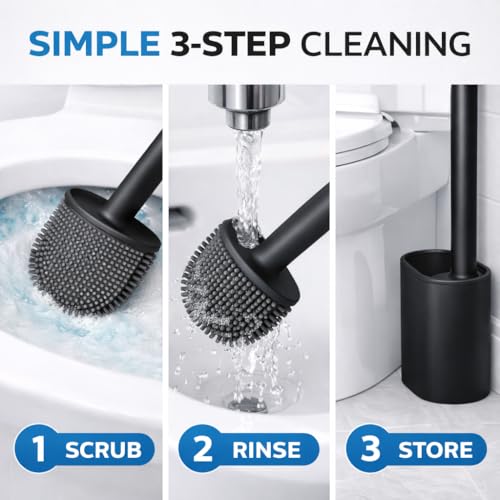Image of Silicone Toilet Cleaning Brush Bathroom Cleaning Accessories Toilet Brush with Holder Stand Commode Cleaning Brush Closet Cleaning Brush Pot Cleaner Brush