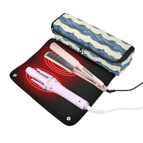 Bolsa de viaje resistente al calor Water Sea Marble para herramientas de cabello, incluye tapete aislante para planchas, rizadores y organizador portátil miniatura 2