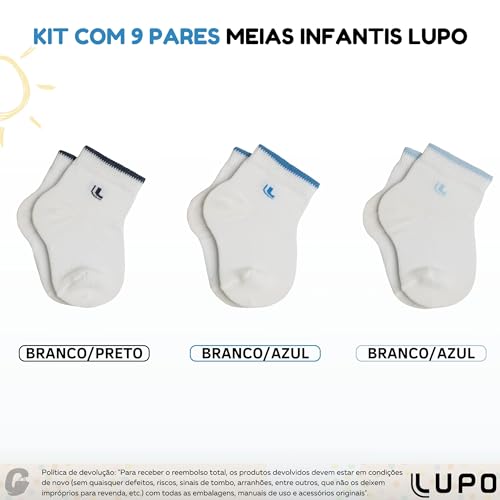 Kit 09 Pares de Meia Bebê Lupo Baby Algodão Infantil Unissex | 9 Branco (0901) | RN (0 a 4 Meses)