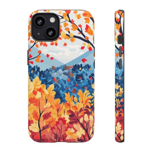 Arbres d'automne coque iPhone 13 orange mate rigide haute finition