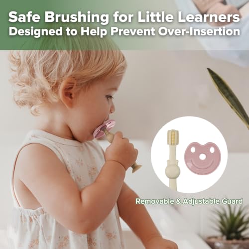 Image of haakaa 360 Baby Toothbrush with Suction Base - Beige + Blush
