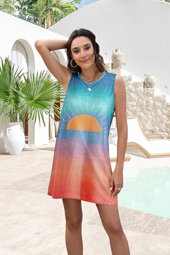 Image of Summer Sundress for Women Graphic Mini Tank Dress Sleeveless Beach Dresses Short Casual Sun Dresses