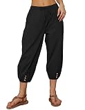 Women Capri Pants Casual Drawstring Elastic High Waist Baggy Wide Leg Cropped Pants Trousers for Lad