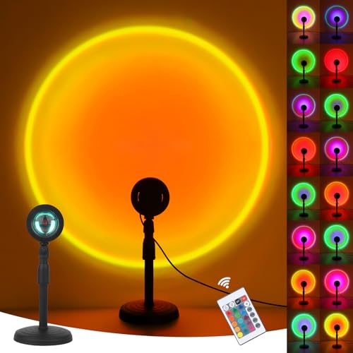 【16 Colori Lampada proiettore tramonto】Questo USB Sunset lamp ha 16 colori e 4 modalità di illuminazione, che possono creare effetti caldi e morbidi di alba e tramonto, creare diverse atmosfere di vita per la tua stanza e regalarti una sensazione rilassante e romantica.