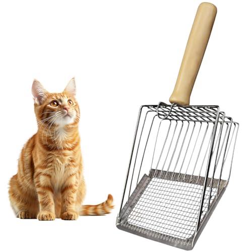 RoseYouth Cat Litter Scoop, Premium Kitty Shovel with Hook and Hole, Metal Sifter Scooper Stainless Steel for Easy Cleaning