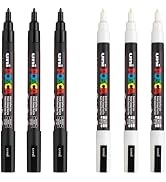 POSCA - Mitsubishi Pencil - Lot de 6 marqueurs PC-3M- 3 Blancs et 3 Noirs - Pointe Conique Moyenn...