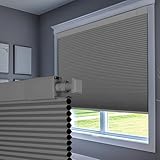 Boolegon Blackout No Drill Blinds for Windows Cellular Shades Cordless No Tools Honeycomb Pull Down Easy Install No Screws Cellular Blinds for Door, Home, Blackout-Light Gray