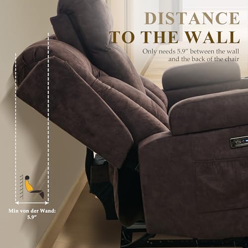 Image of URRED Power Loveseat Recliner Sofa with Massage and Heat, Wall Hugger Reclining Loveseat, RV Couch Home Theater Seating with LED Lights for Living Room (Brown, 54 inch - 2 Seats)