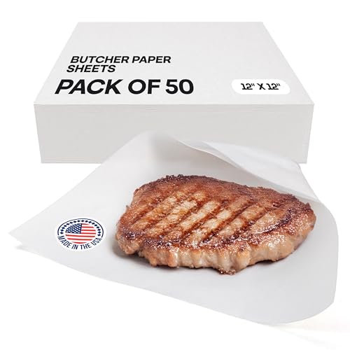 Image of White Butcher Paper Sheets 12 inch x 12 inch, Pack of 50 - USA-Made Precut Paper