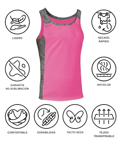 Asioka Elba Camiseta Deportiva Tirantes Hombre, Camiseta de Running para Hombre, Camiseta técnica de Tirantes, Color Fucsia, M