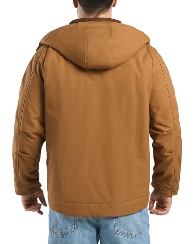 HISEA Winter Work Jackets for Men, Water Resistant Hooded Duck Canvas Coat, Relaxed Fit Insulated Utility Jacket with Pockets2