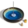 Incense Holder for Sticks Coil Incense Sage Cones Handcrafted Ceramic Incense Burner Holder Ash Catcher Smudge Bowl for Yoga Meditation Room Decor