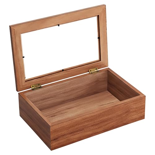 Image of Packool Decorative Storage Box with Photo Frame Large Wooden Keepsake Box, Hinged Lid, Pine Wood Memory Box, Unpainted Original Wood Color Organizer, 11.8 x 7.9 x 2.8 in / 30 x 20 x 7 cm