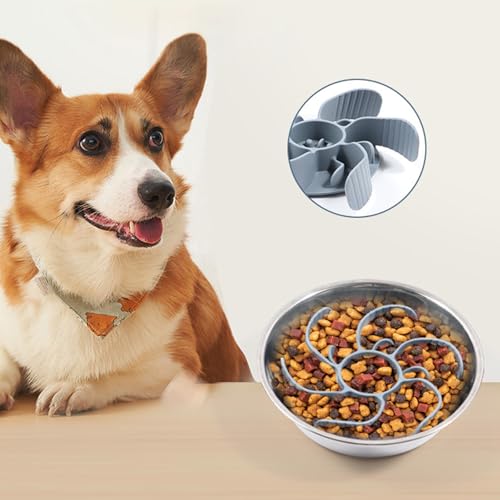Anti Schling Einsatz für Napf, Anti Schling Napf Hund Silikon, Slow Feeder Hundenapf Einfügung, Antischlingnapf Hunde, Verlangsamt die Fressgeschwindigkeit Ihres Hundes, Grau (Ohne Hundenapf)