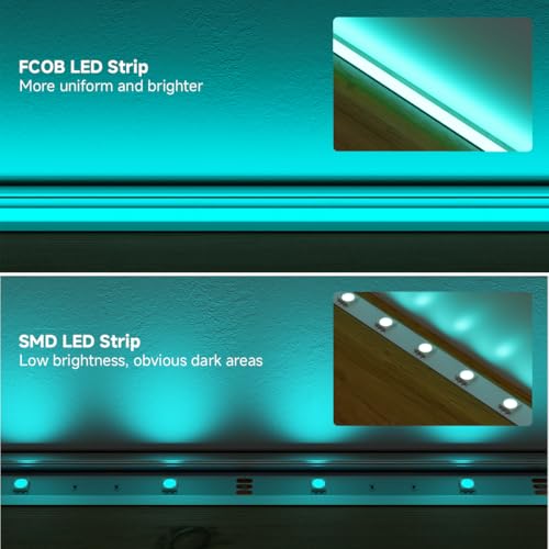 Image of 5mm Ice Blue COB LED Strip Light DC24V Narrow Thin Flexible High Density Uniform Cob Strips 16.4FT UL Listed Dimmable CRI 90+ LED Tape Lights for Car Cabinets, No Controller /Adapter