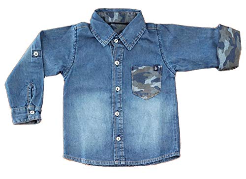 Camisa Jeans Manga Longa Camuflada Bebê Menino-clube Do Doce Tamanho:3;Cor:Azul