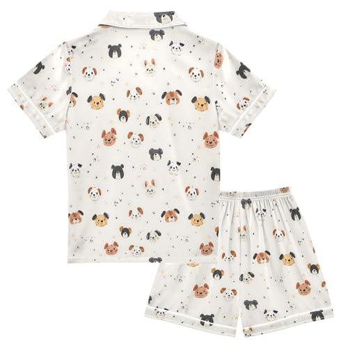Lovely Little Puppy Prints Summer Satin Pajama Set, Cute Button-Down Sleepwear Pj Set for Sleep Wears2