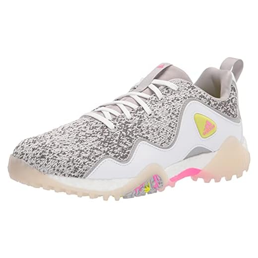 adidas Women's Codechaos 21 Primeblue Spikeless Golf Shoes, Footwear White/Screaming Pink/Grey Two, 8.5