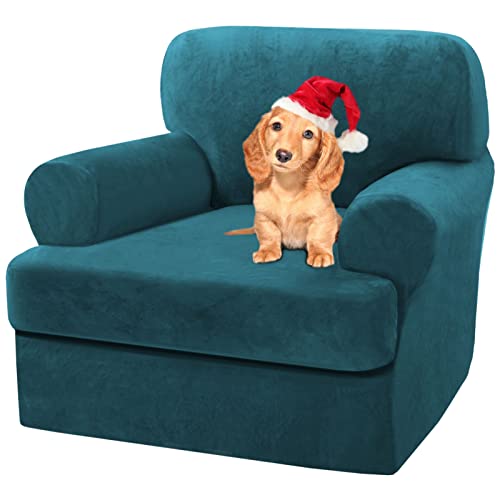 Sofa Cover,T Cushion Sofa Cover Velvet Non-Slip T Cushion 1/2/3 Seater Couch Cover with Individual T Cushion Seat Cover with Elastic Bands Furniture Slipcovers Protector (Deep Blue,1 Seater-2Pieces)