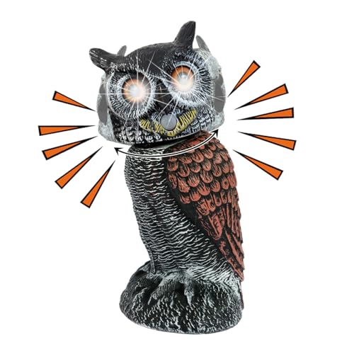 SkyFace Gufo Scaccia Piccioni Energia Solare, Gufo Finto per Spaventapasseri con Testa Girevole e Sonoro, Gufi Anti Uccelli, Statua Gufi per Giardino Esterno Balcone Tetto