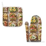Taille adaptée : la taille des gants de cuisine Sandwich Encyclopedia est de 11 x 14,5 cm, adaptés pour les hommes et les femmes. Protégez votre poignet pendant la cuisson et la cuisson. La taille de la manique est de 21,3 x 21,1 cm, ce qui est très approprié pour placer des casseroles chaudes, des poêles à fond plat, des assiettes, des bols et des plateaux.