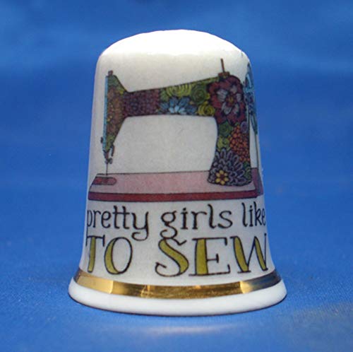 Porcelain China Collectible Thimble - Pretty Girls Like to Sew - Free Box