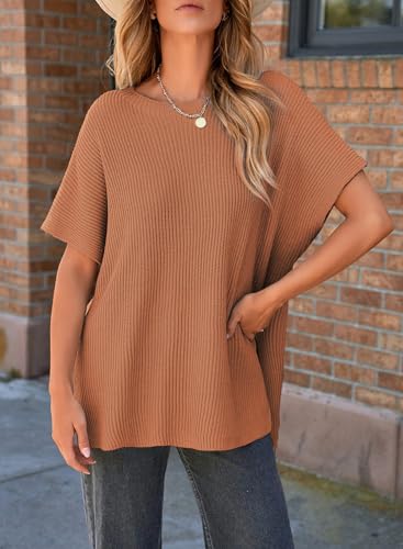 SHEWIN Womens Tops Crewneck Short Sleeve Sweater Causal Tunic Tops Lightweight Summer Sweaters for Women4