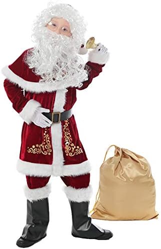 Halfjuly Santa Costume for Kids 12pcs Set Christmas Party Santa Claus Suit for Boys Red Deluxe Velvet Child Cosplay M