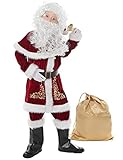 Halfjuly Santa Costume for Kids 12pcs Set Christmas Party Santa Claus Suit for Boys Red Deluxe Velve