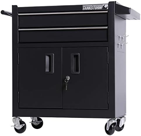 TANKSTORM Tool Chest Heavy Duty Cart Steel Rolling Tool Box with Lockable Doors (TZ12 Black)