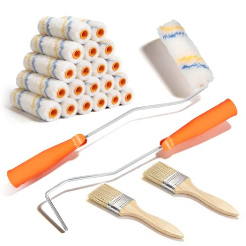 20 Pièces 8CM Rouleau Peinture - Petit Rouleau Enduit avec 2 Poignées et 2 Pinceaux, Accessoires de Peinture pour Murs, Plafonds et Portes
