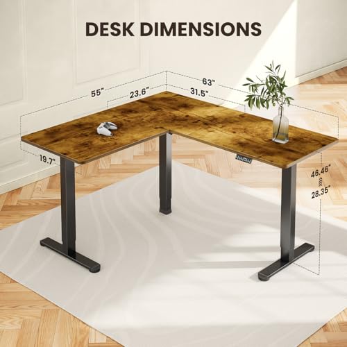 ErGear L Shaped Standing Desk, 63"x55" Electric Adjustable Height Sit Stand up Desk, Ergonomic Large Computer Table, Left & Right Interchangeable Installation, Suitable for Home Office, Vintage Brown