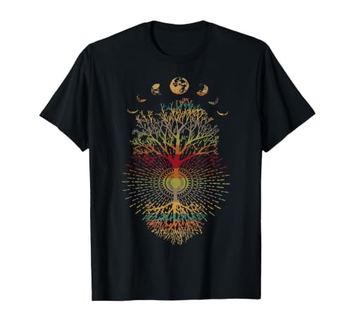 Phases of the Moon Retro 60's 70's Vibe Tree of Life T-Shirt, Men, Black, 3X-Large