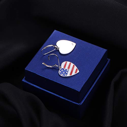S925 Sterling Silver Heart Dangle Drop Flag Patriotic Of The United States Earrings For Women Girl Independence Day Gift #TOP4