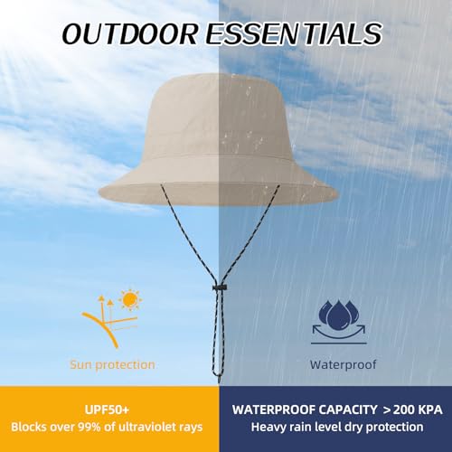 Durio Waterproof Bucket Hats for Woman UPF 50+ Sun Hat UV Protection Packable Rain Hats for Women Lightweight Hiking Hat Beige One Size