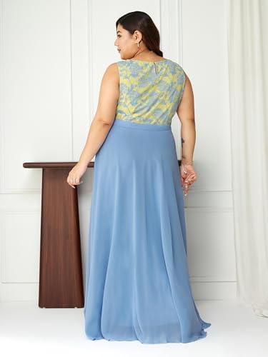 Image of Miss Chase A+ Women's Round Neck Sleeveless Georgette Floral Lace Fit & Flare Maxi Dress