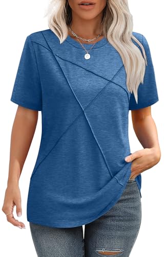 Image of XIEERDUO Womens Summer Tops 2026 Pleated Round Neck Short Sleeve Shirts Business Casual