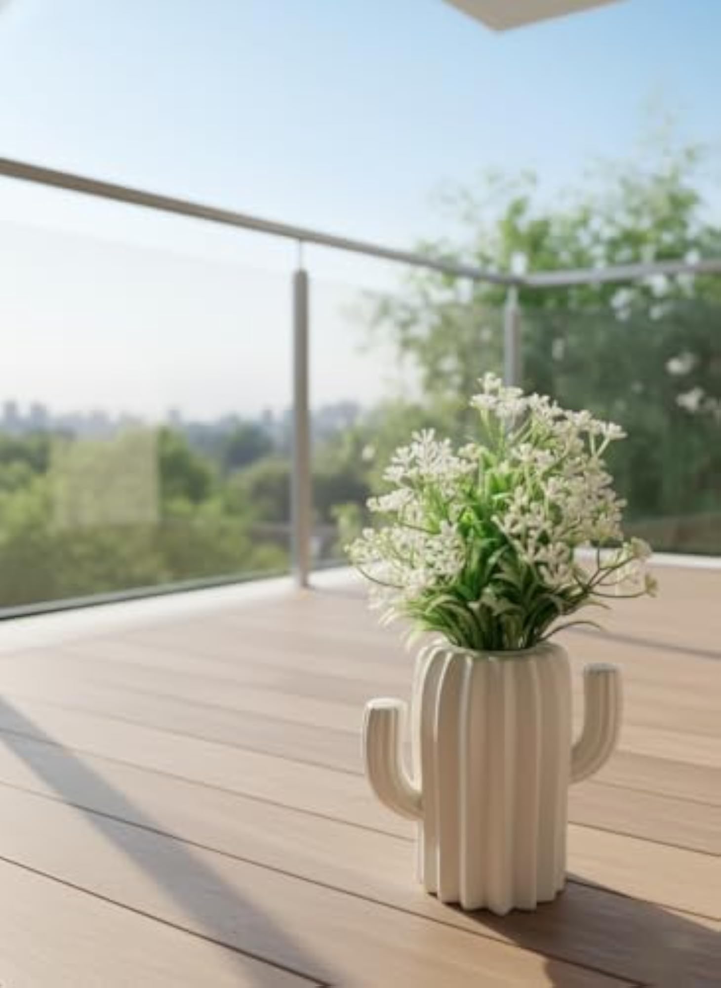 Mini Artificial White Beautiful Flower Arrangement in Ceramic Cactus Pot