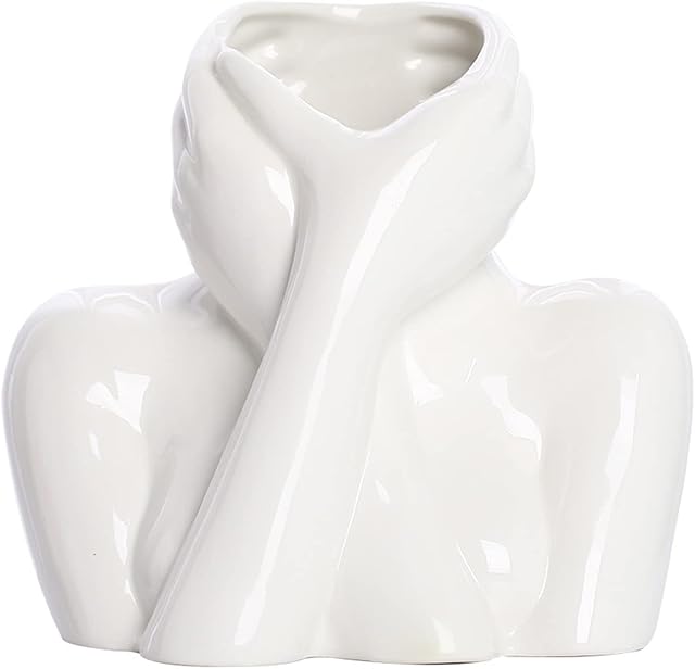 HanOBC White Ceramic Face Vase Head Shaped Flower Vase Human Body Ceramic Vase Decorative Vase Modern Art Ceramic Flower Vase for Home Office Decoration