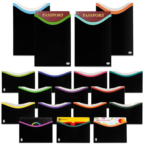 RFID Blocking Credit Card & Passport Sleeves (14 Long Side Credit Card & 4 Passport Protectors) – RFID Blocking Identity Theft Protection, Slim Design – Ideal for Travel and Everyday Use