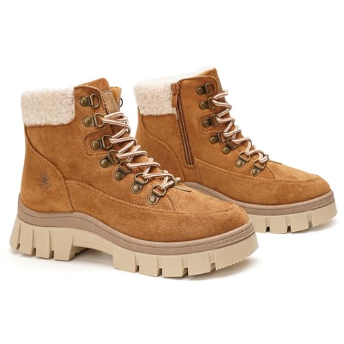 GLAMORA Botines mujer invierno con forro térmico, suela antideslizante, plataforma ligera, estilo trekking urbano, cómodos para caminar, nieve ligera, senderismo y uso diario